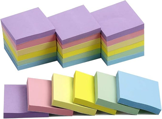 Vanpad (24 Pack) Sticky Notes 2x2 in Pastel Post Stickies Super Sticking Power Memo Pads Strong Adhesive, 64 Sheets/pad