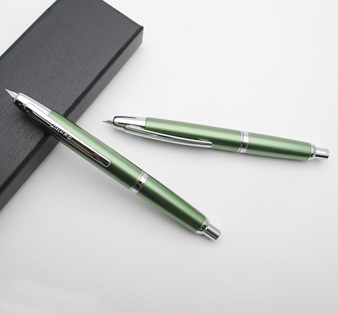 JINHAO 10 Press Fountain Pen, Retractable Metal Pen with Ink Converter (EF Nib 0.38mm, Light Pine Green)