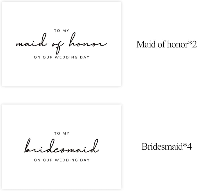6 Pieces Bridesmaid Proposal Cards with Envelopes, 4 Pieces To My Bridesmaid On Our Wedding Day Cards and 2 Pieces To My Maid Of Honor On Our Wedding Day Cards.（Bridesmaid - 6cards B）