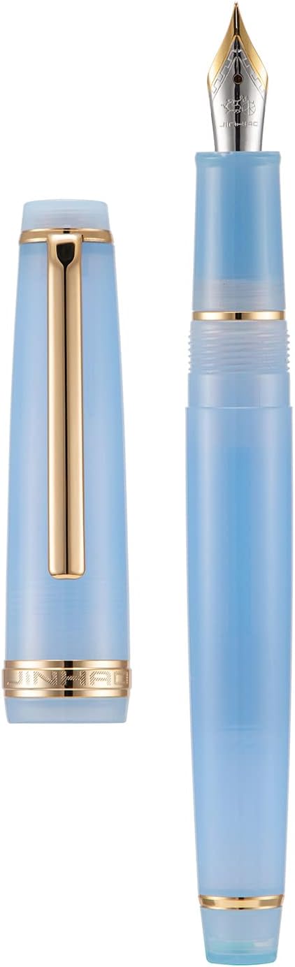 Jinhao 82 Acrylic Fountain Pen, Iridium Fine Nib with Ink Converter, Transparent Light Blue Classic Design Smooth Writing Pen (Gold Trim)
