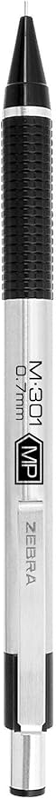 Zebra Pen M-301 Mechanical Pencil, Stainless Steel Barrel, Medium Point, 0.7mm, Black Grip, 1-Pack