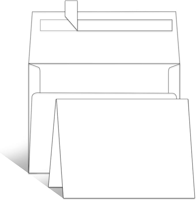 Goefun Blank White Cards and Envelopes 5.5 x 4.25 Folded Cardstock and A2 Envelopes Self Seal 100 Pack for Invitations, Wedding, DIY Greeting Cards, Birthday & All Occasion