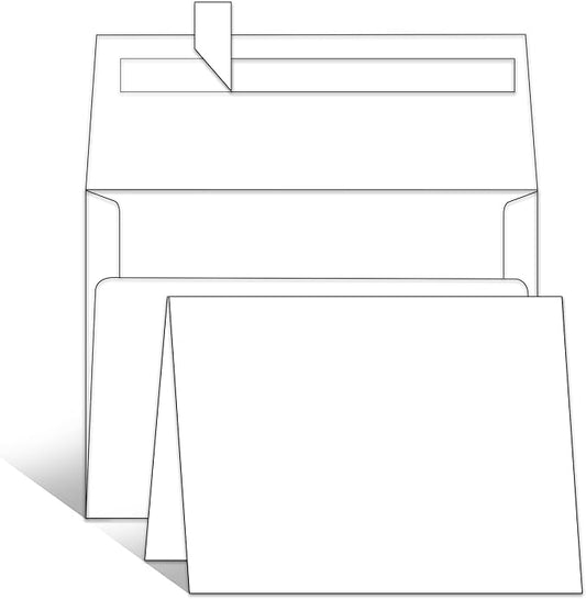 Goefun Blank White Cards and Envelopes 5.5 x 4.25 Folded Cardstock and A2 Envelopes Self Seal 100 Pack for Invitations, Wedding, DIY Greeting Cards, Birthday & All Occasion