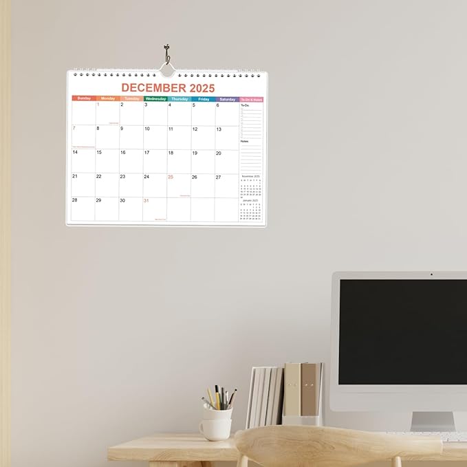 Calendar 2025 - Wall Calendar from January 2025 - December 2025, 2025 Calendar Premium Paper, Twin-Wire Binding & Hanging Hook, 11.5" x 14.5", Colorful