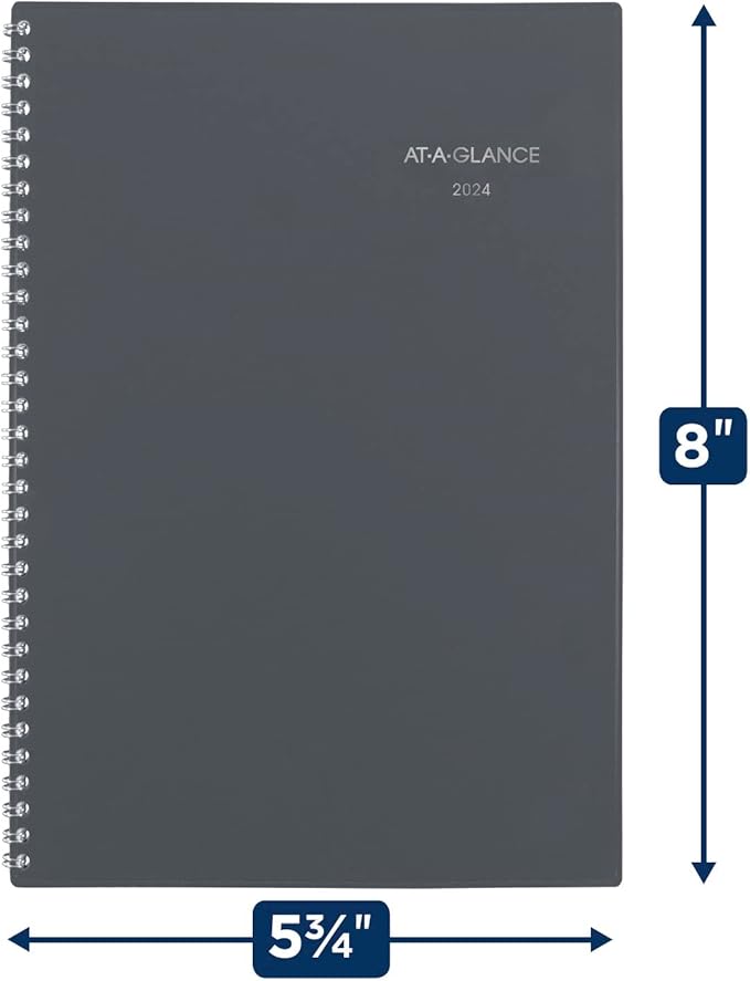 AT-A-GLANCE 2024 Weekly & Monthly Planner, DayMinder, 5" x 8", Small, Spiral Bound, Monthly Tabs, Gray (GC2000724)