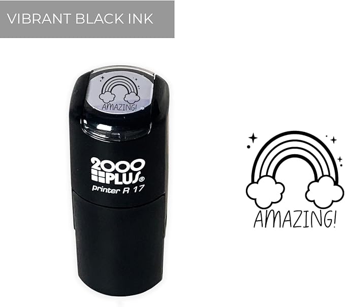 Amazing Magical Rainbow Stamp / 2000 Plus Self Inking School Teacher Reward Stamper / 9/16" Small Black Ink Homework Worksheet Grading Stamp/Made in USA