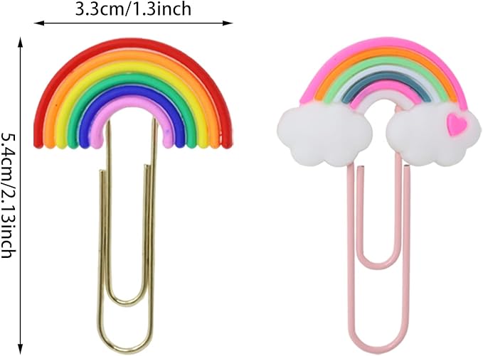 yueton 12PCS Rainbow Cloud Shaped Paper Clips Cute Small Paperclips PVC Metal Bookmark Clips File Note Clips Book Markers for Office, School, Home and Wedding Party Use