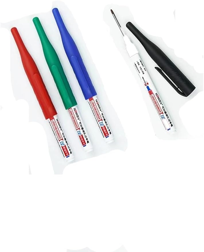 Long Head Deep Hole Marker Pens, 2024 Upgrade, Permanent, Quick-dry, Waterproof Long Nib, Colorful Carpenter Deep Reach Markers, 4 Color Set, Black/red/green/blue