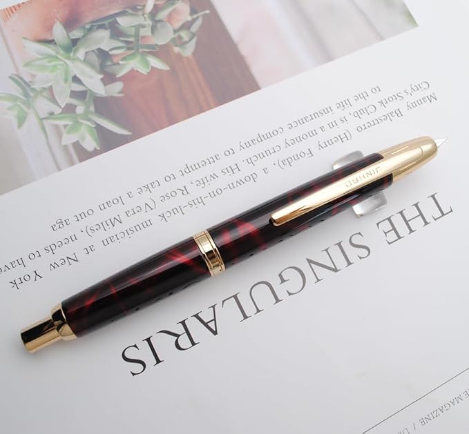 JINHAO 10 Press Fountain Pen, Retractable Metal Pen with Ink Converter (EF Nib 0.38mm, Agate Red)