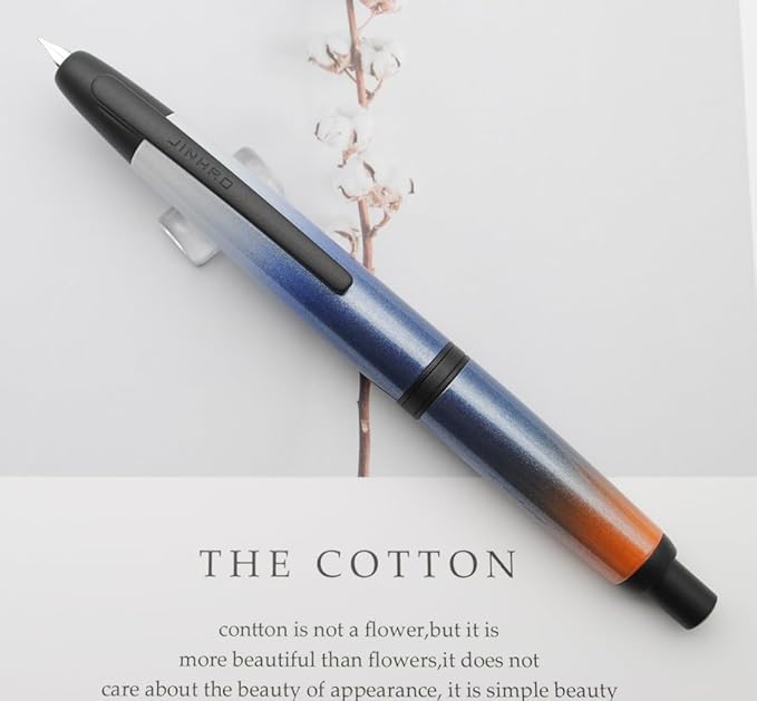 JINHAO 10 Press Fountain Pen, Retractable Metal Pen with Ink Converter (F Nib 0.5mm, Gradient Dark Blue - Black Clip)