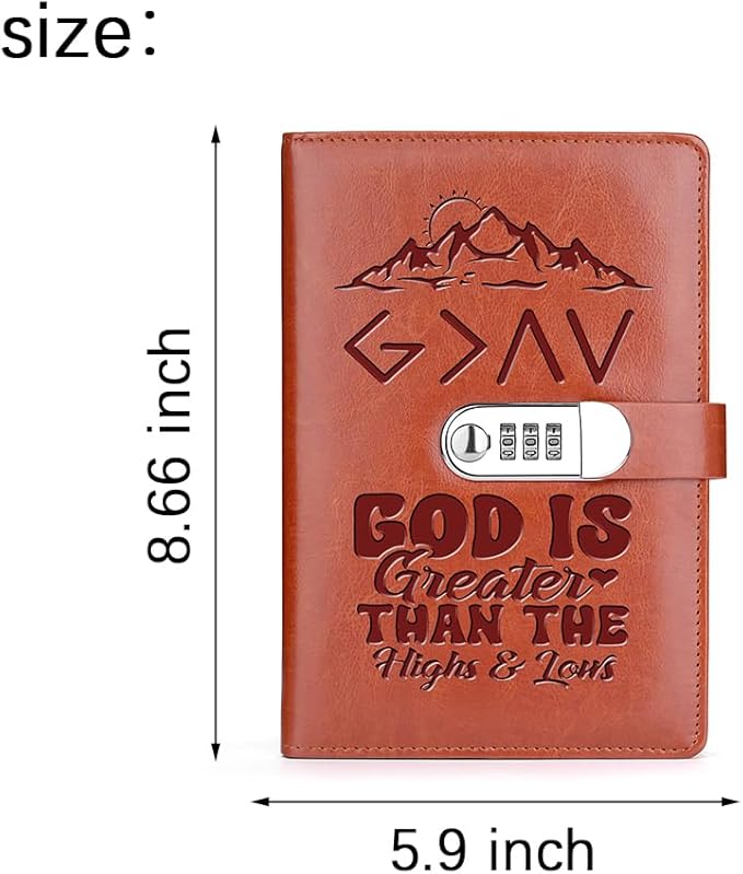 God is Greater Than The Highs and Lows Religious A5 Locking Journal Faux Lined Leather Journal Refillable Journal with Lock (Lock-God Greater Than)