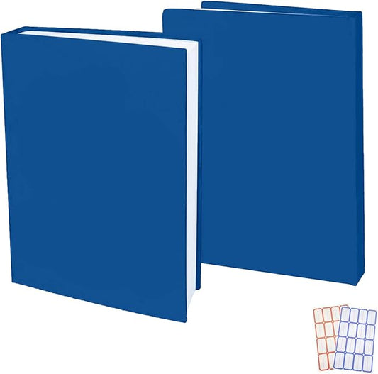 2 Pack Stretchable Book Sleeve Covers, for Paperbacks Hardcover Textbooks up to 9" x 12", Office Supplies with Free Sticker Labels (2 Pack, Blue)