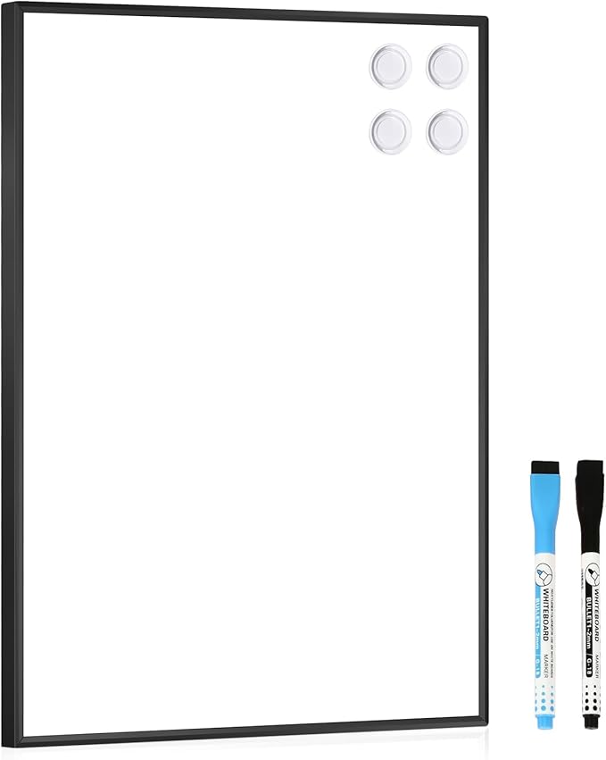 Small Whiteboard, 16'' x 12'' Magnetic White Board Dry Erase Board for Wall, Hanging Black Aluminum Frame Wipe Board for Home, Office, School