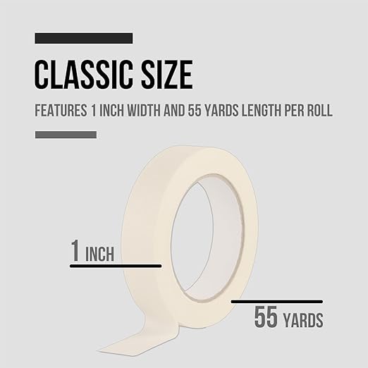 Lichamp Masking Tape 1 inch, 20 Pack General Purpose Beige Masking Tape White Masking Paper, 1 inch x 55 Yards x 20 Rolls (1100 Total Yards)