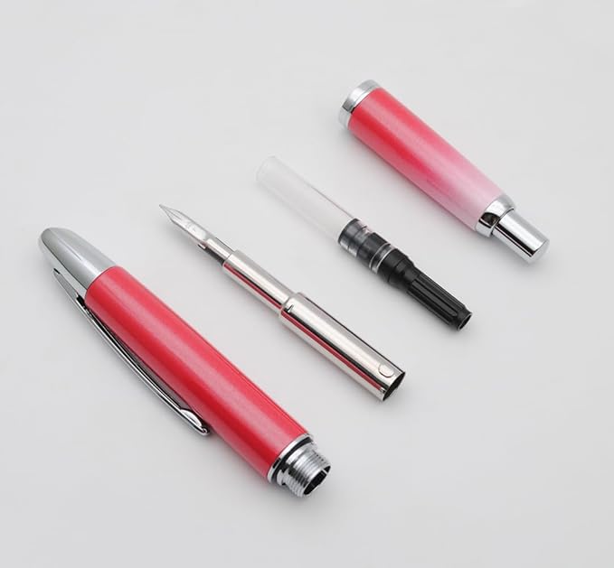 JINHAO 10 Press Fountain Pen, Retractable Metal Pen with Ink Converter (EF Nib 0.38mm, Gradient Rose Red)