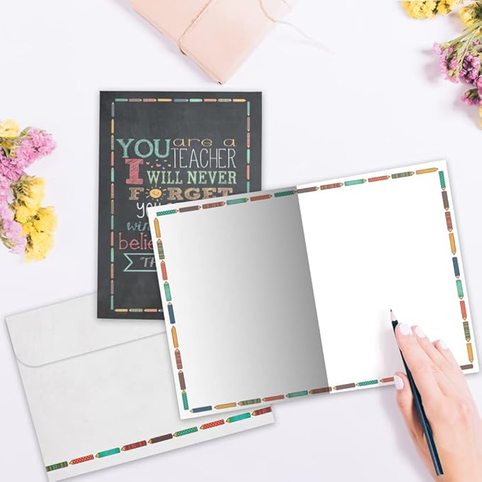 Tree-Free Greetings Teacher Appreciation Cards - Artful Designs - 1 Card + Matching Envelopes - Made in USA - 100% Recycled Paper - 5"x7" - Lighthearted, For Teacher, Teacher Thanks (GO64450)