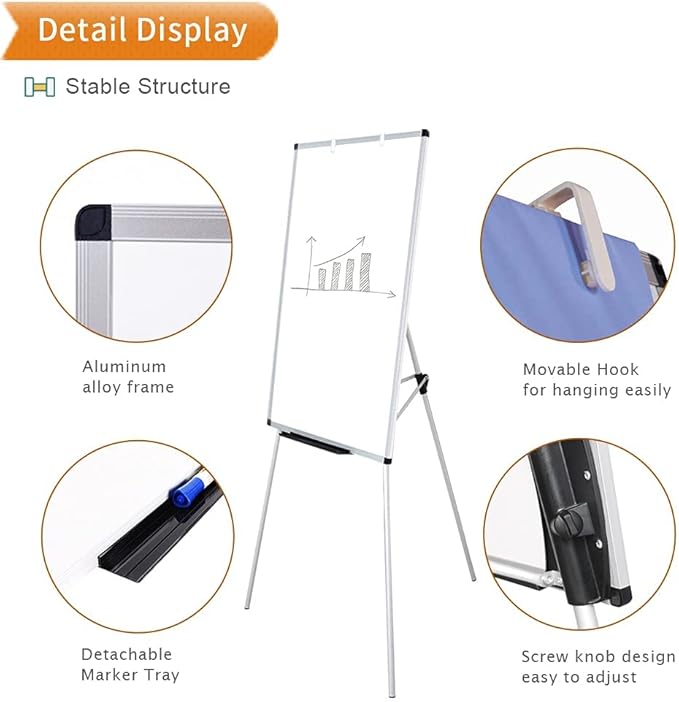 VIZ-PRO Whiteboard Easel, 36 x 24 Inches, Portable Dry Erase Board Height Adjustable With Flipchart Pad