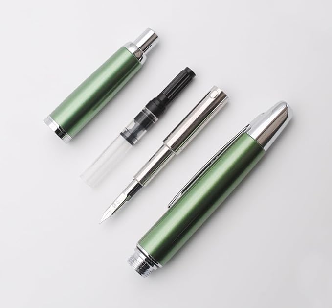 JINHAO 10 Press Fountain Pen, Retractable Metal Pen with Ink Converter (F Nib 0.5mm, Light Pine Green)
