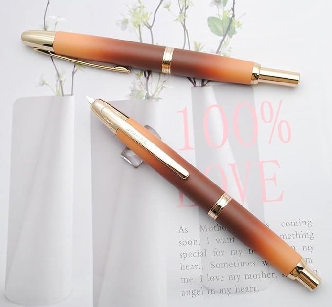 JINHAO 10 Press Fountain Pen, Retractable Metal Pen with Ink Converter (EF Nib 0.38mm, Gradient Coffee)