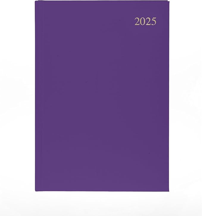 Collins Essential 2025 Business Diary - A4 Day to a Page Planner with Leathergrain Hardback Cover - Purple - ESSA41.55-25