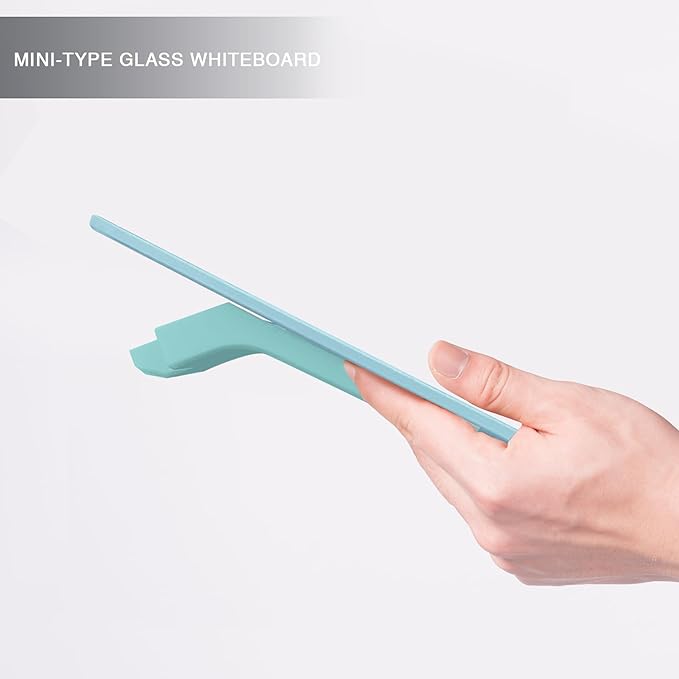 Small Glass Desk Whiteboard Dry-Erase Board with Clock, Small Travel Clock Keychain with Desk Notepad, Time Table Whiteboard for Desk Digital LED Light Display, 8x6 in with Accessories, Teal Blue