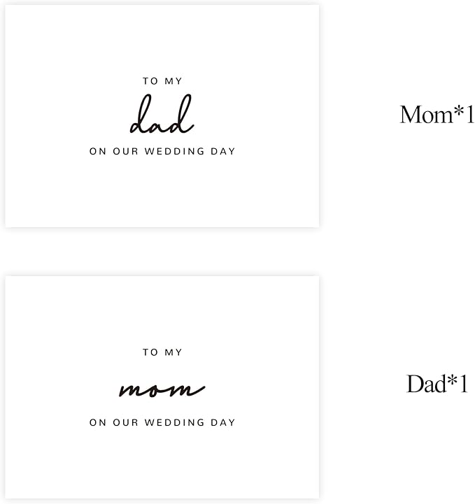 Set of 2 Wedding Day Card for Parents, To My Dad and Mom On Our Wedding Day, Parents Of The Bride/Groom Gifts.（Dad/Mom B）