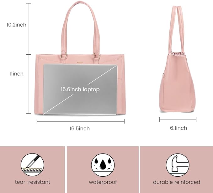 LOVEVOOK Laptop Bag for Women 15.6 Inch Tote Bags Waterproof Leather Briefcase Computer Women Business Office Work Bag,Bright Pink