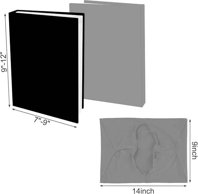 2 Pack Stretchable Jumbo Book Covers, Washable Durable Reusable Book Protector fits Hardcover Textbooks up to 9" X 12" Office Supplies with Free Sticker Labels (Grey + Black)