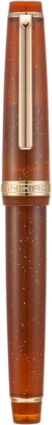 Jinhao 82 Acrylic Fountain Pen, Iridium Medium Nib with Ink Converter, Transparent Coffee Fluorescent Classic Design Smooth Writing Pen (Gold Trim)