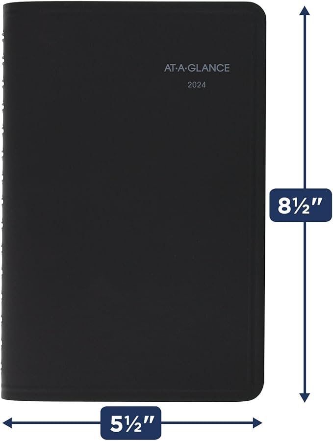 AT-A-GLANCE 2024 Weekly & Monthly Appointment Book Planner, 5" x 8", Small, QuickNotes, Black (76020524)