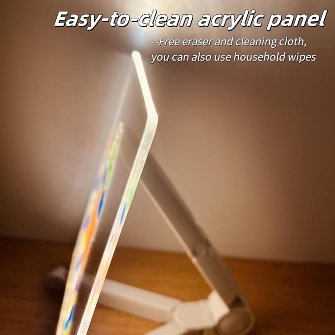 Acrylic Led Dry Erase Board - Creative Rewritable Message Center Board - Regularly Led Note Board with Colour Pens - Light up a Glow Memo Board Note with 7 Pen - Free Eraser Easy to Clean