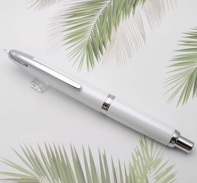 JINHAO 10 Press Fountain Pen, Retractable Metal Pen with Ink Converter (F Nib 0.5mm, Pearl White)