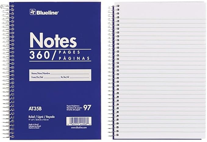 Blueline Steno Pad/Note Pad, Spiral Binding with Flexible Blue Cover, 9 x 6 x 0.813 Inches, 360 Pages (AT35B)