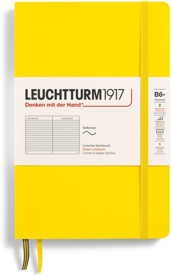LEUCHTTURM1917 - Notebook Softcover Paperback B6+ - 123 Numbered Pages for Writing and Journaling (Ruled, Lemon)