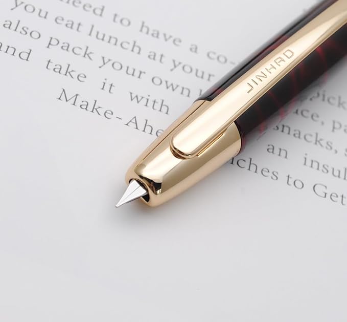 JINHAO 10 Press Fountain Pen, Retractable Metal Pen with Ink Converter (EF Nib 0.38mm, Agate Red)