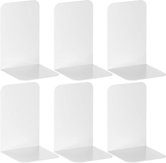 VFINE Bookends 3 Pairs, White Metal Bookends, Book Ends for Shelves, Bookends for Shelves, Desktop Bookend, Book Ends for Heavy Books