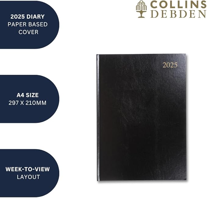 Collins Essential 2025 Business Diary - A4 Week to View Planner with Faux Leather Bound Cover - Maroon - ESSA43.78-25