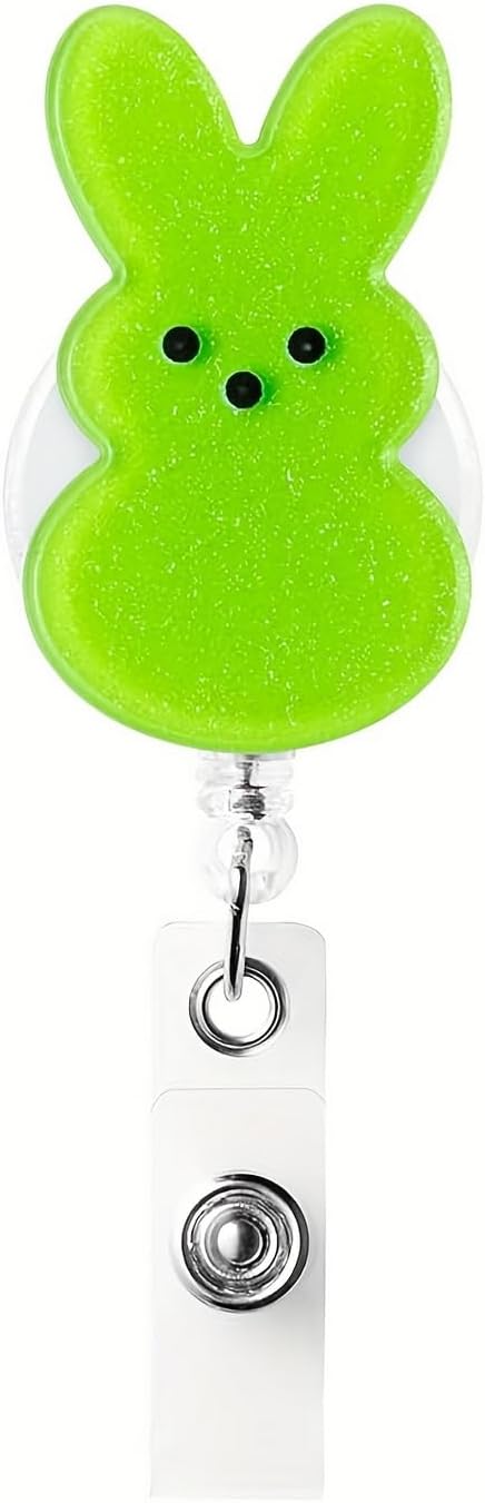 Easter Bunny Badge Reels Retractable ID Name Badge Holder Green Rabbit Cute Badge Reels Acrylic Clips Easter Party Gifts for Nurse Doctor Teacher Student Office Supplies