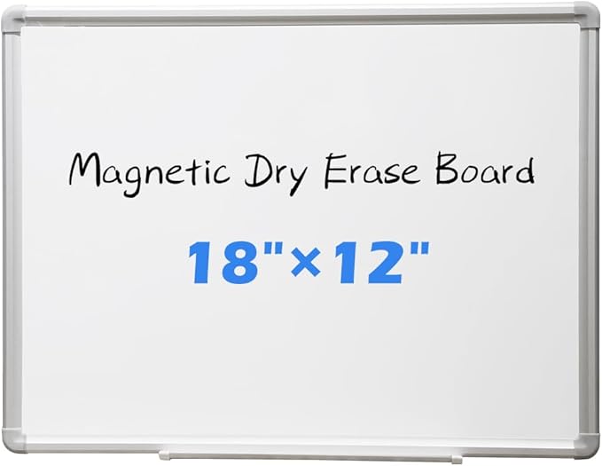 DEVELOP 12x18 Inch Magnetic Dry Erase Board with Detachable Tray, Wall Mountable Small Whiteboard for Office, Kitchen, Classroom - Silver Aluminum Frame, Hanging Hardware Included