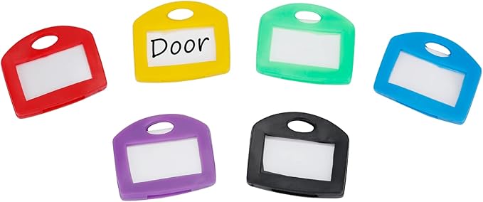 Uniclife 24 Pcs Key Cap Tags 1 Inch Key Covers Protectors with Blank Paper Labels and Clear Windows Soft Key Identifiers for Standard Regular Thin Flat House Keys (Not for Odd-Shaped Keys), 6 Colors