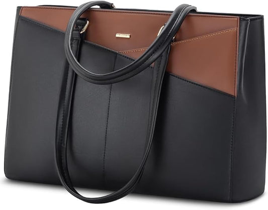 LOVEVOOK Laptop Tote Bag for Women, Office Work Bag Briefcase fit for 15.6 inch Laptop, Large Capacity Teacher Computer Bag Handbag Black/Brown