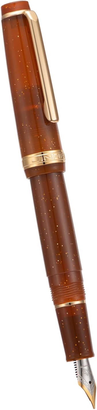Jinhao 82 Acrylic Fountain Pen, Iridium Bent Nib with Ink Converter, Transparent Coffee Fluorescent Classic Design Calligraphy Pen (Gold Trim)