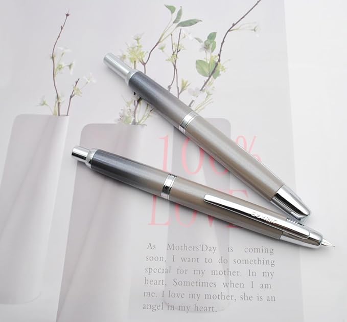 JINHAO 10 Press Fountain Pen, Retractable Metal Pen with Ink Converter (F Nib 0.5mm, Gradient Grey)