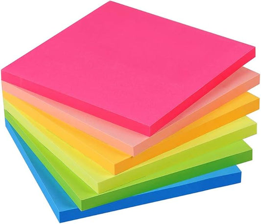 Vanpad Sticky Notes 4x4 in Bright Stickies Colorful Super Sticking Power Memo Pads Strong Adhesive 6 Pads/Pack 72 Sheets/pad