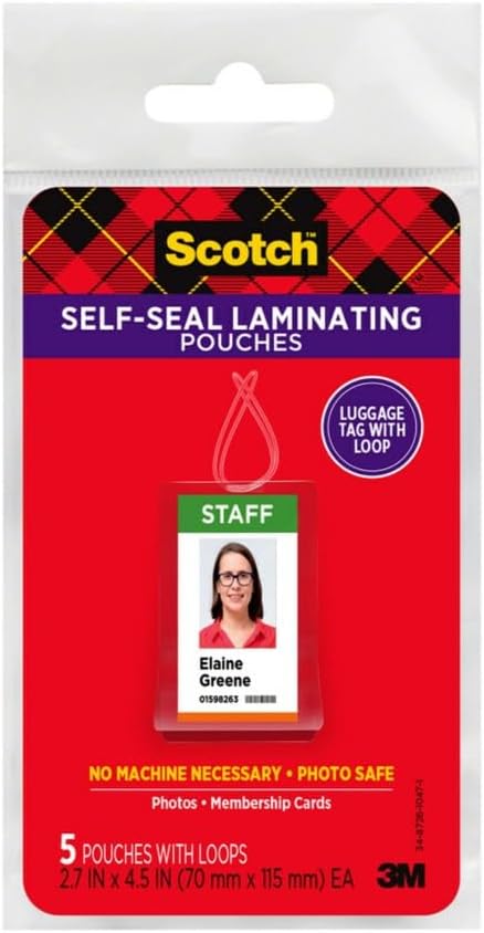 Scotch Self-Sealing Laminating Pouches, Bag Tags, 5-Pouches - 6 Pack