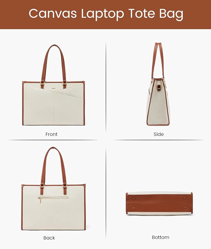 LOVEVOOK Laptop Bag for Women, 15.6 inch Laptop Tote Work Bag Cancas Casual Handbag for Travel Lightweight Shoulder Bag,Brown Beige