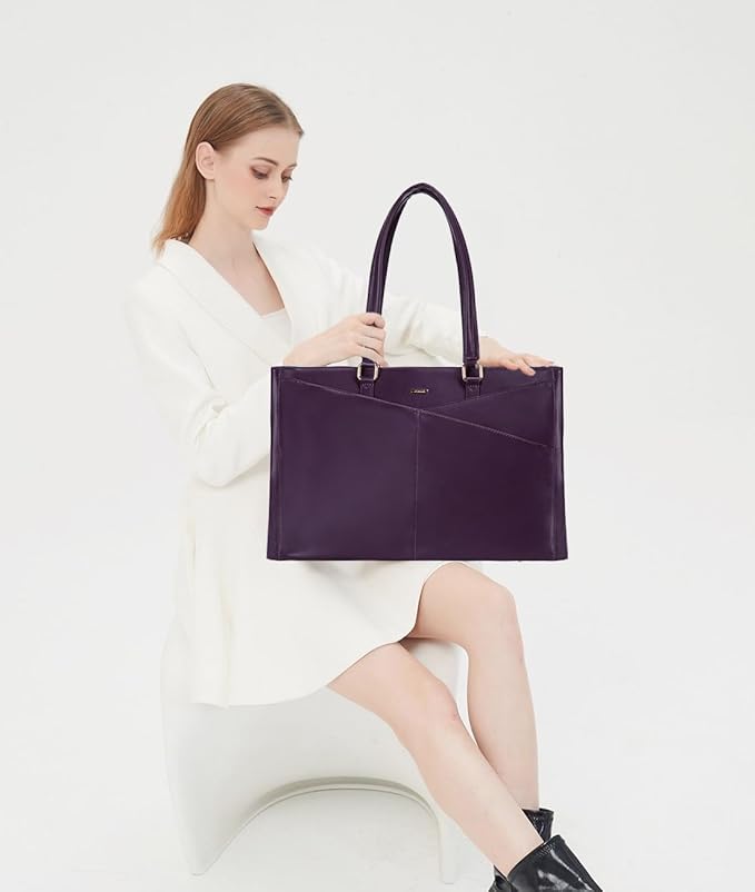 LOVEVOOK Laptop Bag for Women 15.6 Inch Tote Bags Waterproof Leather Briefcase Computer Women Business Office Work Bag,Mulberries Purple