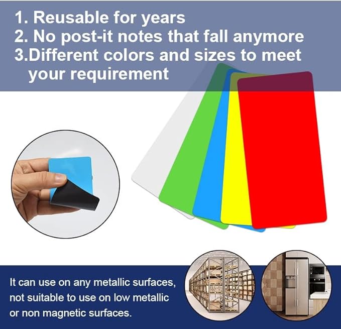 Dry Erase Magnetic Labels, 4x2 Inch, 40 Pieces in 5 Colors, Reusable, for Whiteboards, Locker, School, Classroom, Office, Home