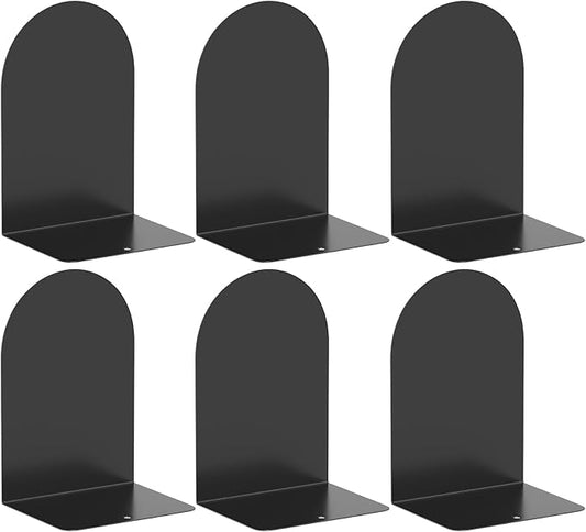 Bookends 3 Pairs, Metal Round Book Ends, Bookends for Shelves, Book Ends for Desk, Book End to Hold Books, Book Stopper, Black Bookend for Home Office