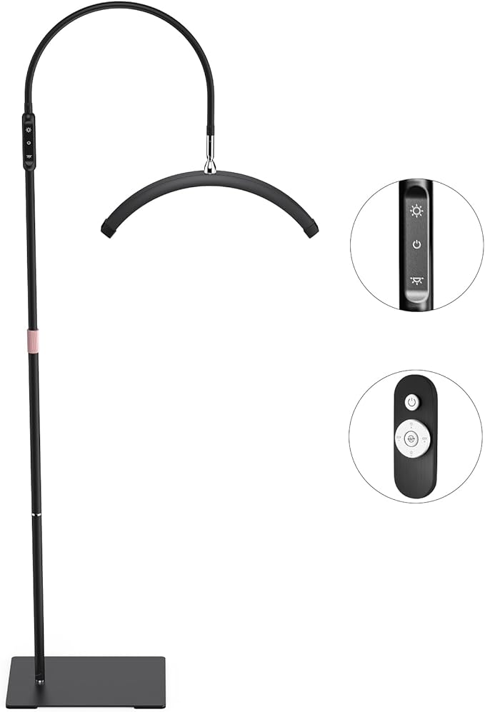 Lash Light for Eyelash Tech, Half Moon Light for Lashes and Estheticians, LED Floor Lash Lamp for Eyelash Extensions, Nail Art, Tattoo Art and Skincare (Black)